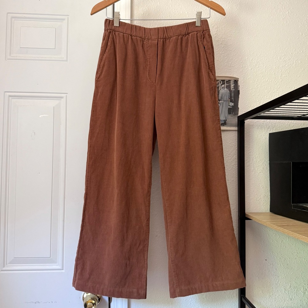 DIEGA Rust brown cotton corduroy straight wide leg cropped pull on pants